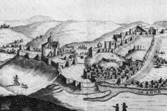 Вид на Метехи и Нарикалу с левого берега Куры в 1670х. Фрагмент иллюстрации к "Путешествию Шардена"
